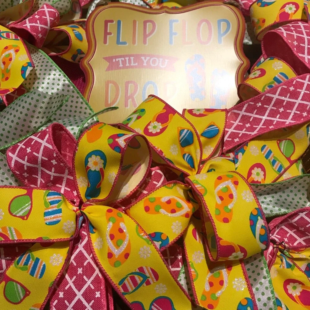 Summer Flip Flops Wreath Whimsical Wall Front Door Wreath NEW FINAL SALE